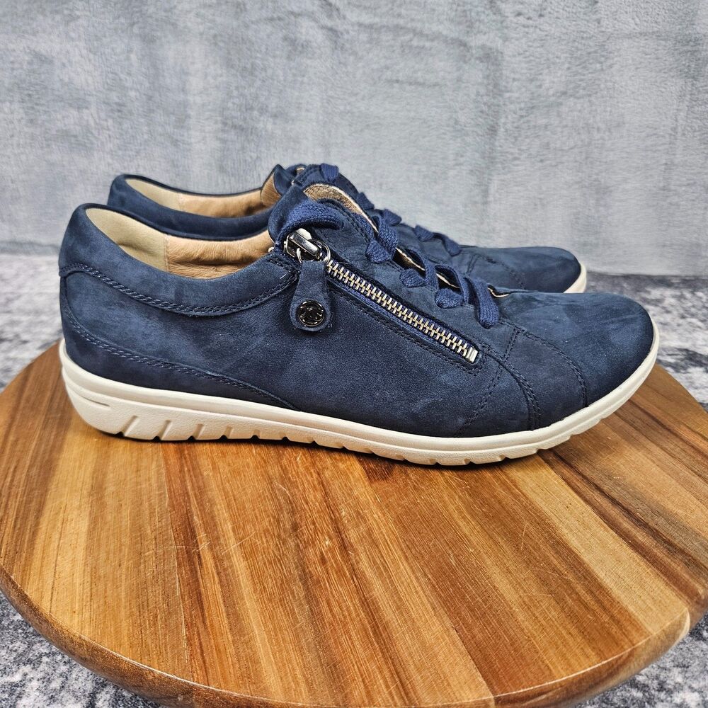 Hartjes XS Shoes Womens 8 Blue Casual Side Zip Lace Up Sneakers Nubuck Comfort